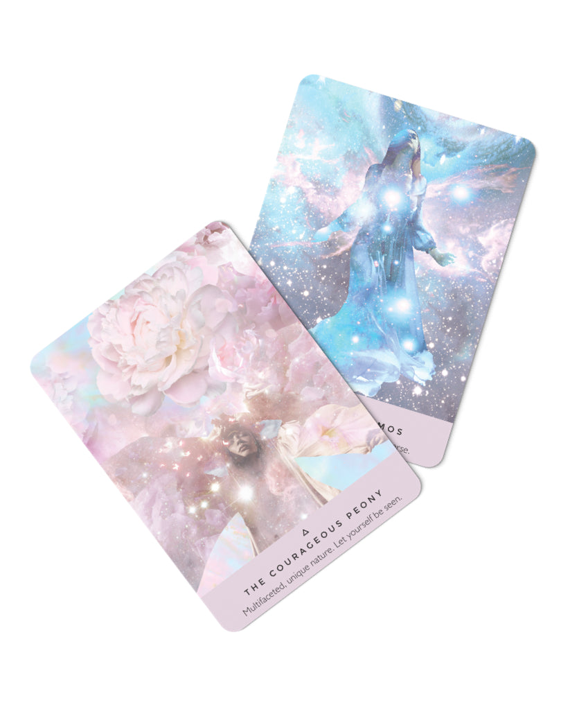 Two tarot cards with floral designs on a white background