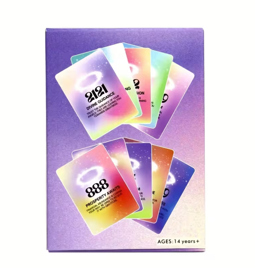 Set of colorful cards with text on a purple gradient background