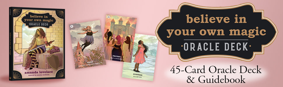 45-Card Oracle Deck & Guidebook with cards and packaging on a pink background