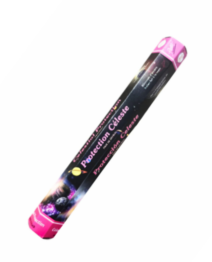 Incense stick packaging with 'Protection Celeste' text on a white background