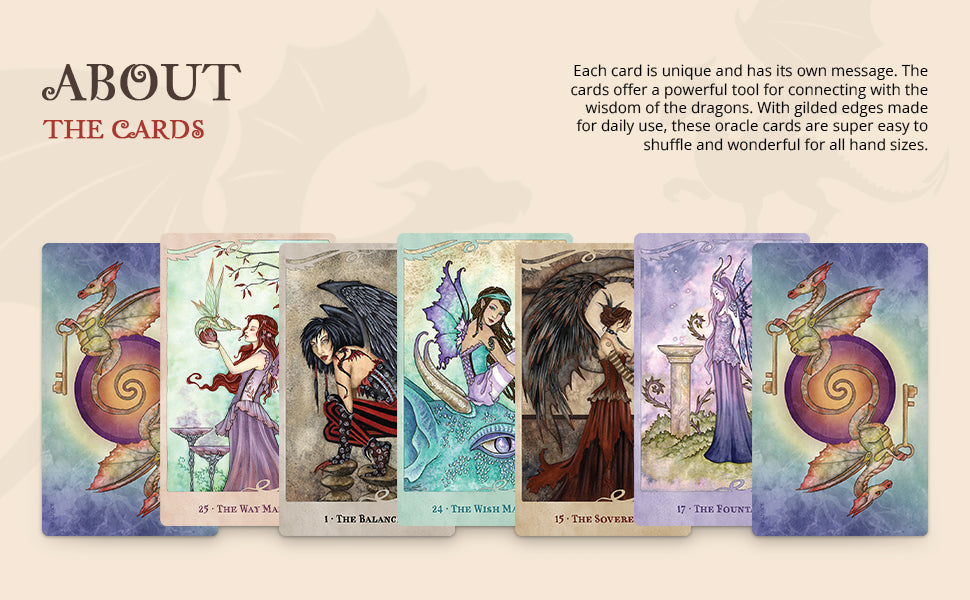 Set of tarot cards with colorful illustrations on a beige background, accompanied by text about the cards.