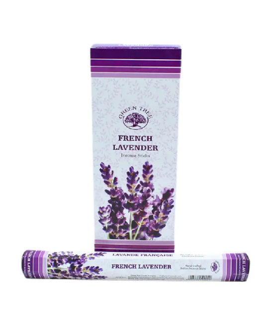 French Lavender incense packaging with lavender design on a white background