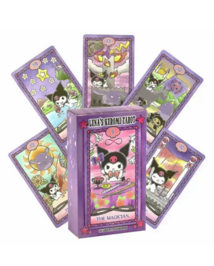 Set of tarot cards with a purple box labeled 'Luna's Kawaii Tarot' on a white background.