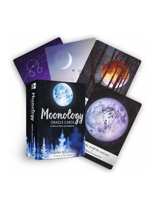 Moonology Oracle Cards with colorful designs on a white background