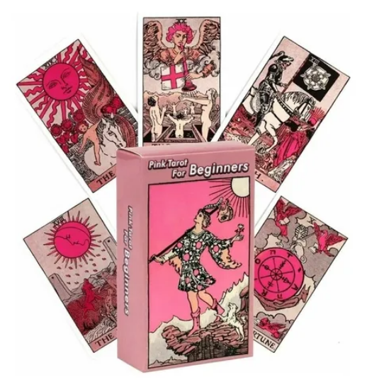 Pink Tarot for Beginners set with tarot cards and box on a white background