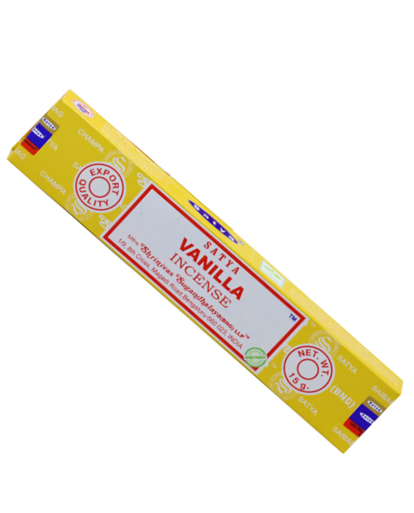 Box of Vanilla Incense with yellow and white packaging