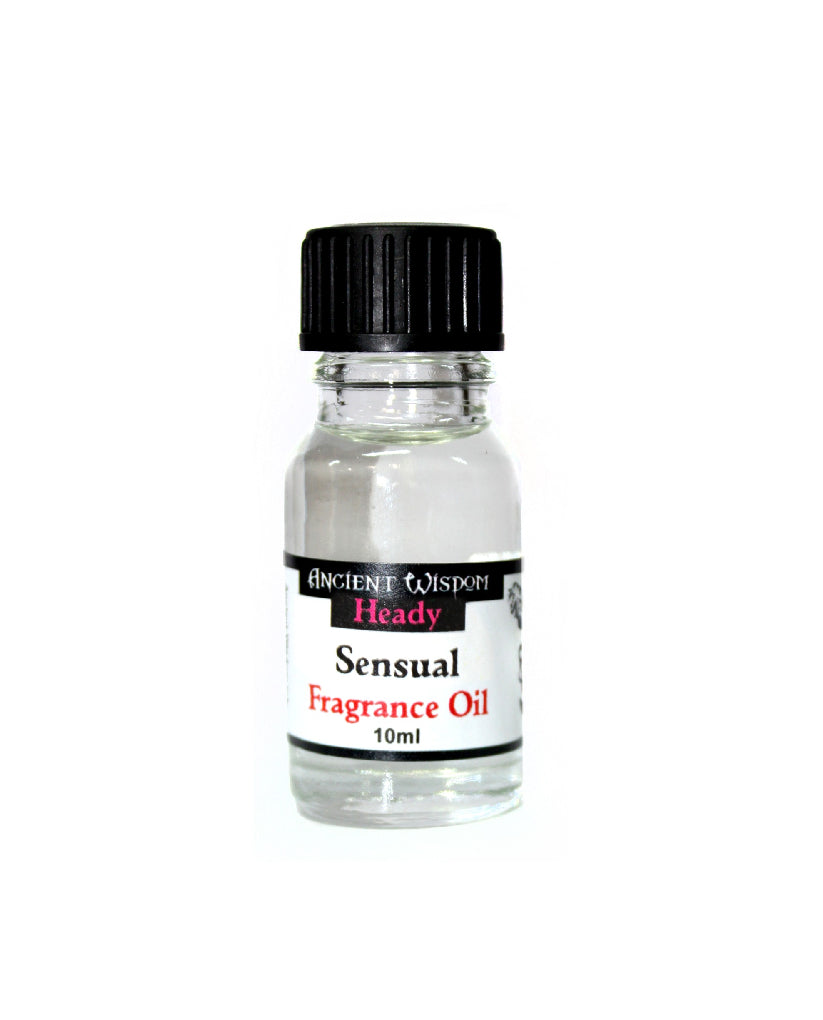 Bottle of Sensual Fragrance Oil with black cap on a white background