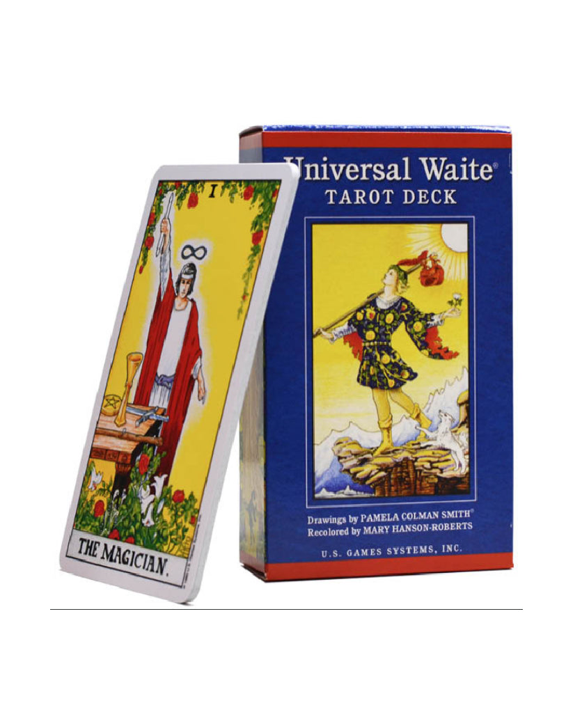 Universal Waite Tarot Deck with a card showing 'The Magician' on a white background