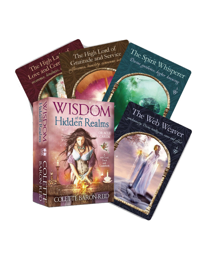 Collection of tarot cards with various designs and text on a white background