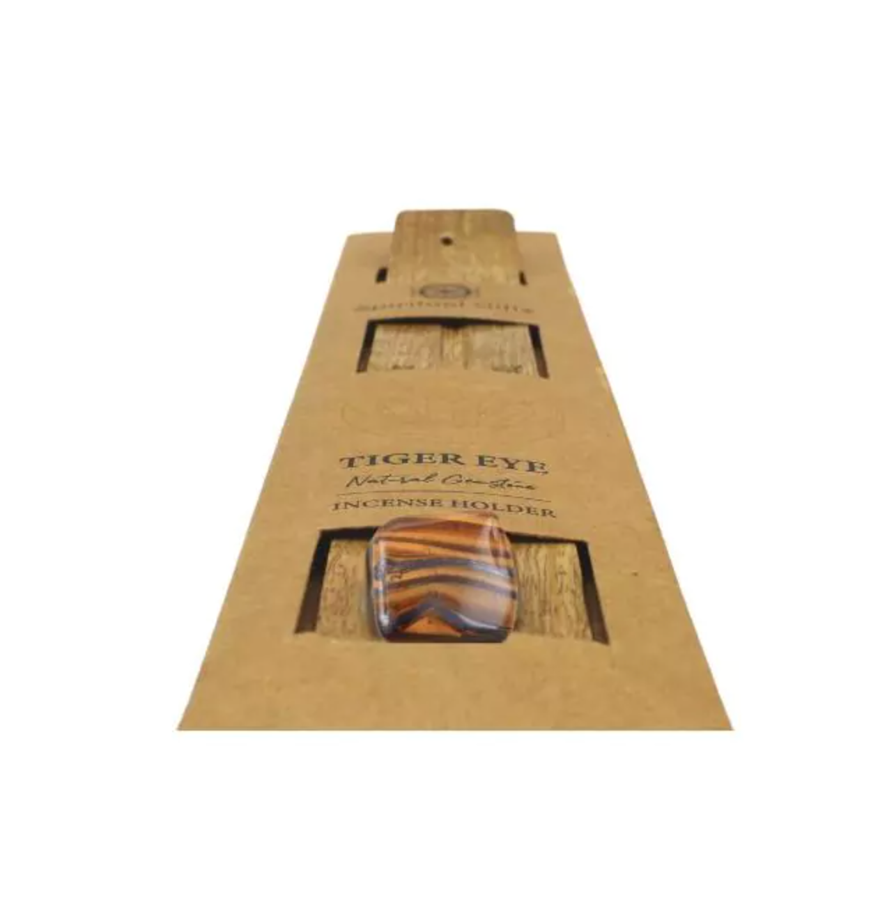 Tiger eye incense holder in a cardboard box on a white background