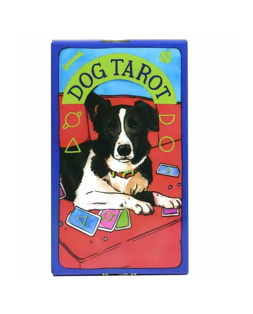 Dog Tarot card set packaging with a dog illustration on a white background