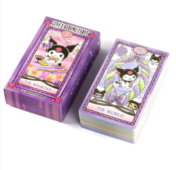 Lina's Kuromi Tarot card set with a purple box and colorful cards on a white background