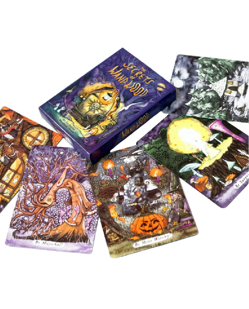 Halloween-themed trading cards with colorful designs on a white background