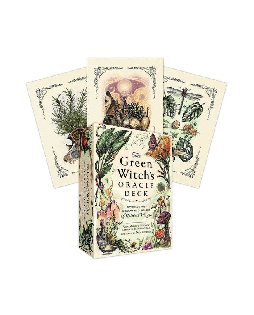 Green Witch's Oracle Deck packaging with nature-themed illustrations on a white background